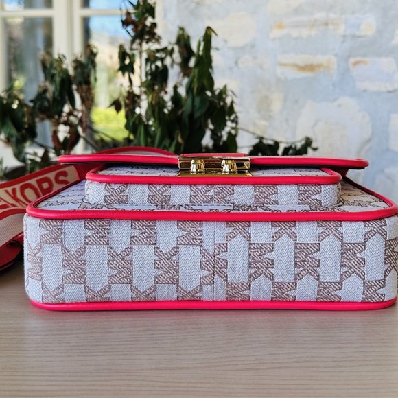 Michael Kors Sloan Editor Medium Logo Jacquard Messenger Bag Grapefruit Multi - Picture 5 of 9